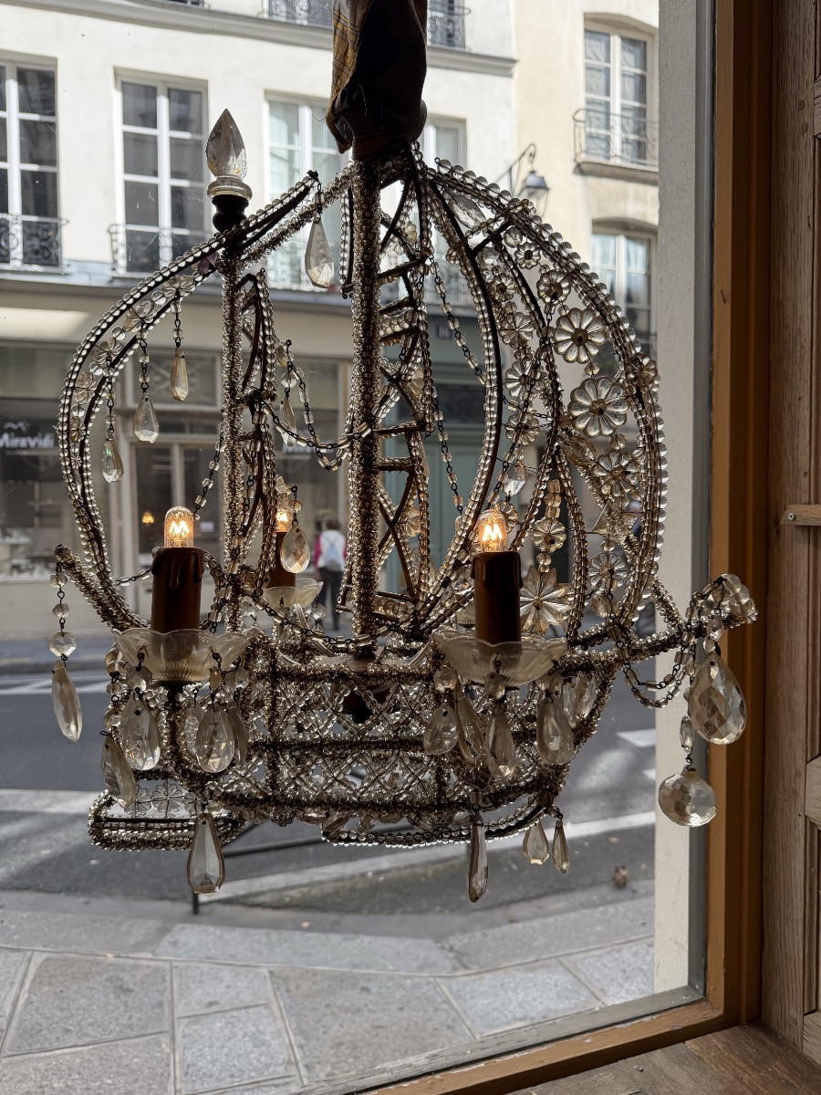 Lustre-caravelle à 4 lumières ( beau travail de perles ) Italie XX ème -photo-4