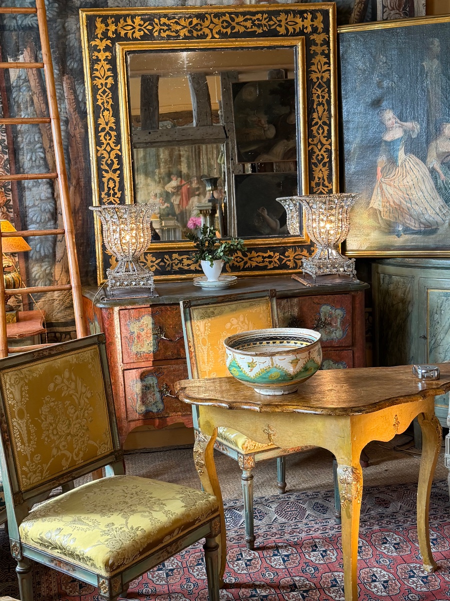 Grand cadre italien 18 ème ( Arte povera ) avec miroir au mercure-photo-4