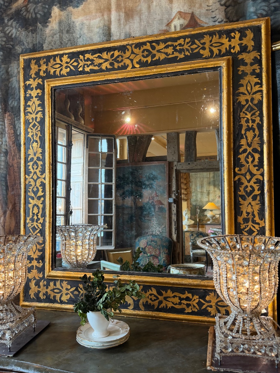Grand cadre italien 18 ème ( Arte povera ) avec miroir au mercure