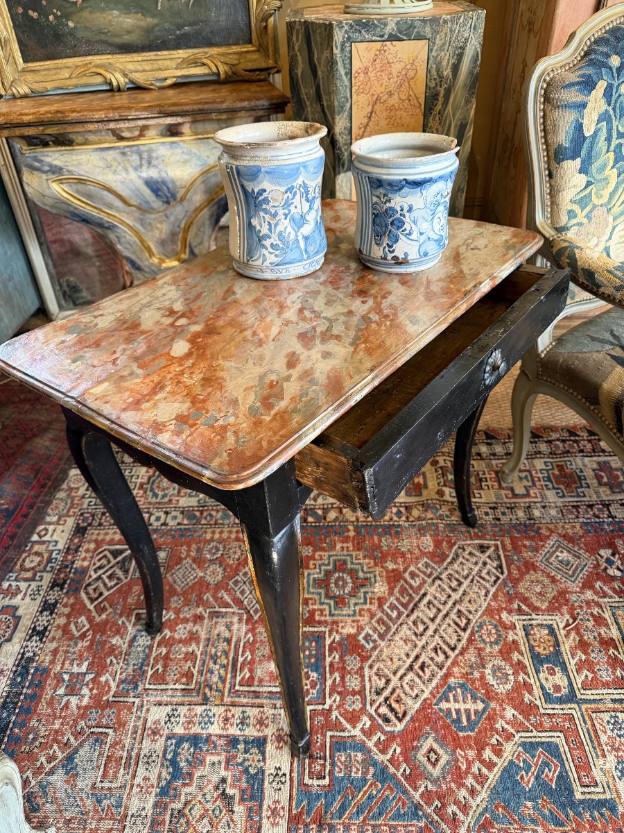 18th-century Writing Desk With A Black Lacquered Waist-high Drawer (marble-effect Top)-photo-2