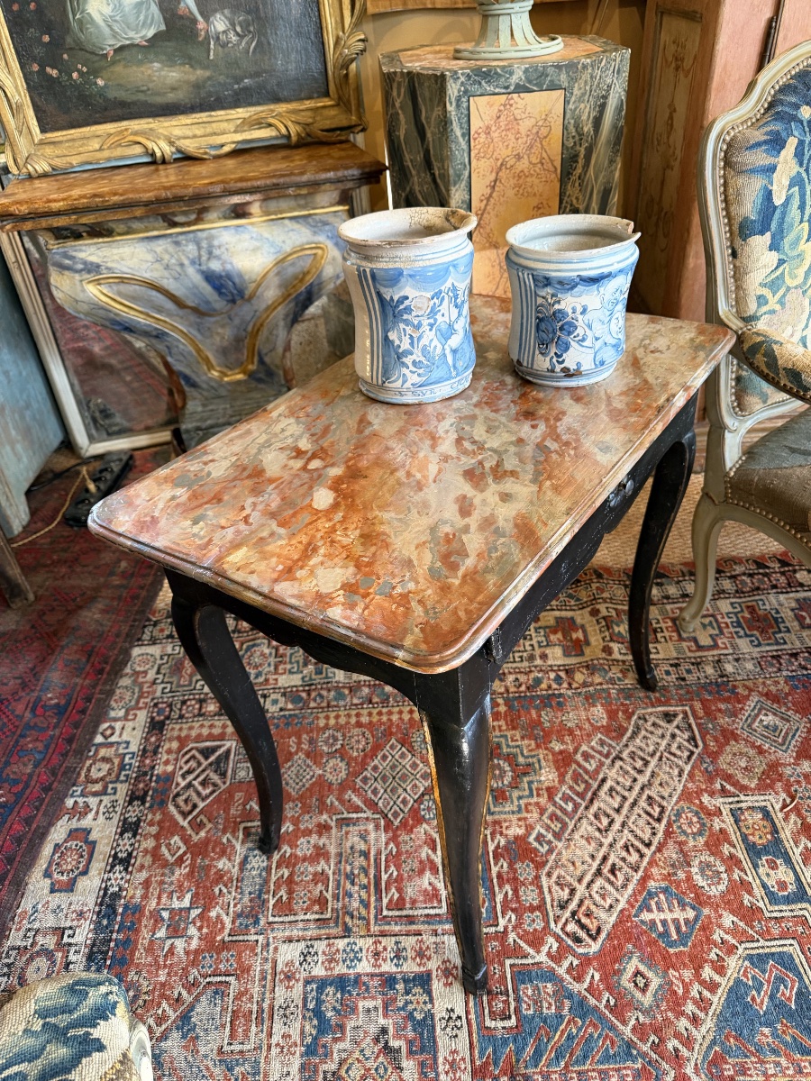 18th-century Writing Desk With A Black Lacquered Waist-high Drawer (marble-effect Top)-photo-3