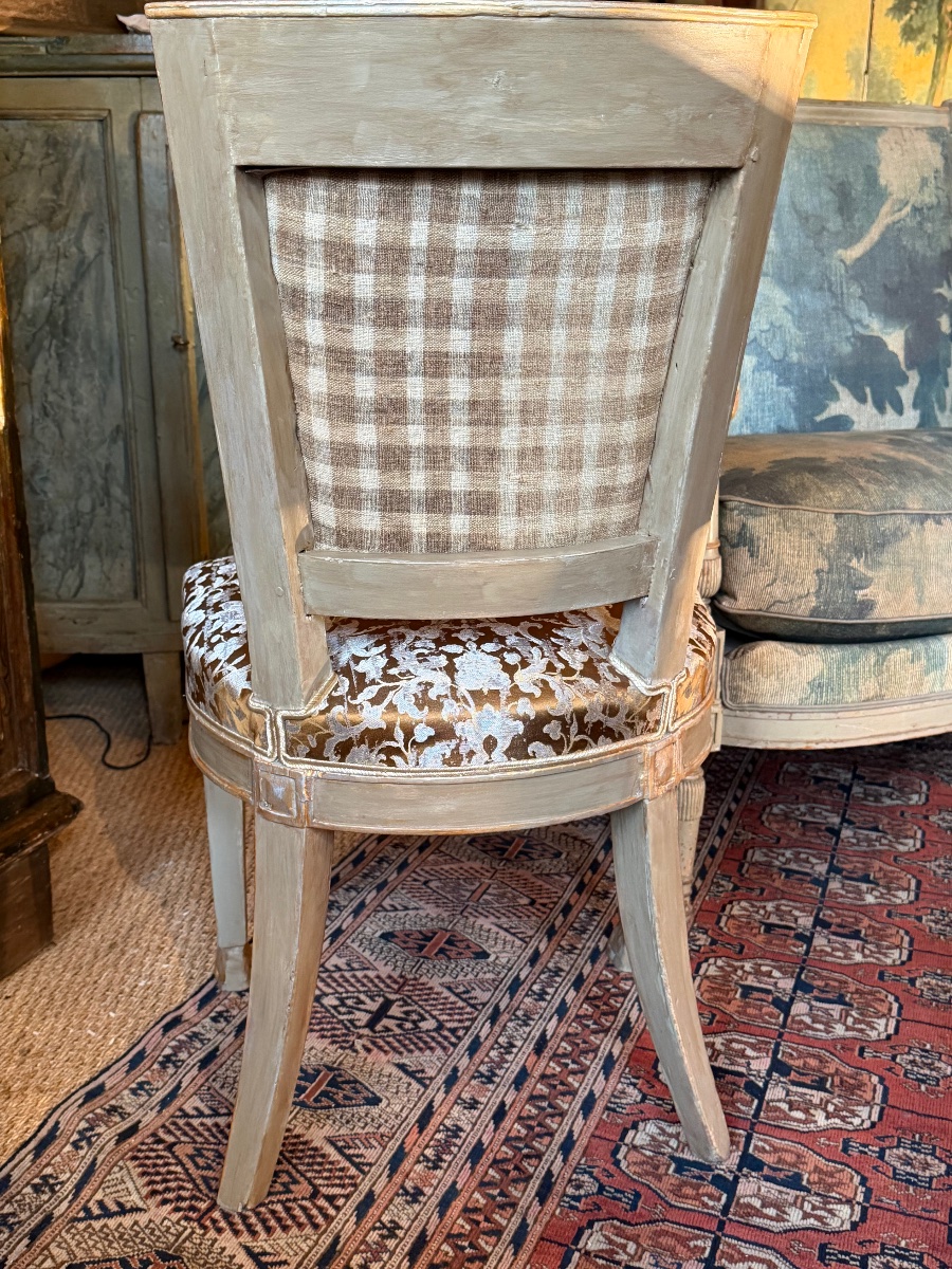 Chaise fin 18/19 ème en bois sculpté et peint ( tissus Rubelli )-photo-2