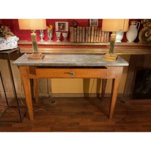 Directoire Period Console In Walnut With A Drawer In Front (grey Marble Top)