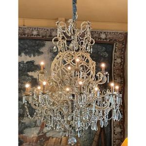 Cage Chandelier With 12 Lights (provenance Particulier De Naples - Ballroom) Late 19th Century