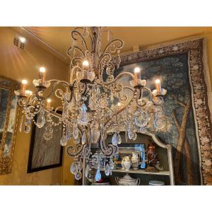 Cage Chandelier (music Room) With 12 Lights In Crystal And Glass Late 19th