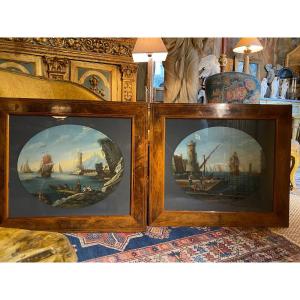 Pair Of 18th Century Stars, One Representing The Port Of Naples And The Other Smyrna