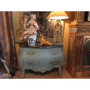 Curved Commode On 3 Painted Sides (1940s) Opening On 2 Drawers 
