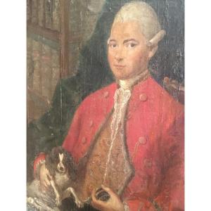 Grand portrait d’un homme de qualité (huile sur toile ) d’époque 18 ème  en l’état