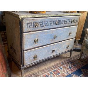 Biedermeier Chest Of Drawers In Painted Wood From The Early 19th Century With 3 Drawers On The Front
