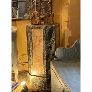 Paire de colonnes octogonales en bois peint faux-marbre ( Italie fin XIX ème)