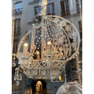 Lustre-caravelle XX ème à 4 lumières ( beau travail de perles )