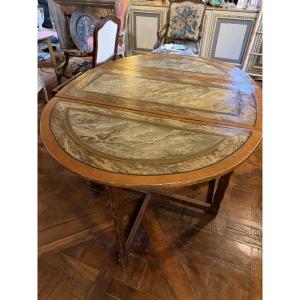 Table ovale italienne 18 ème avec 2 abattants peinture faux-marbre