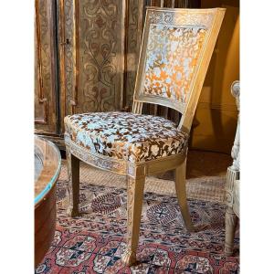 Late 18th/19th-century Chair Made Of Carved And Painted Wood (rubelli Fabrics)