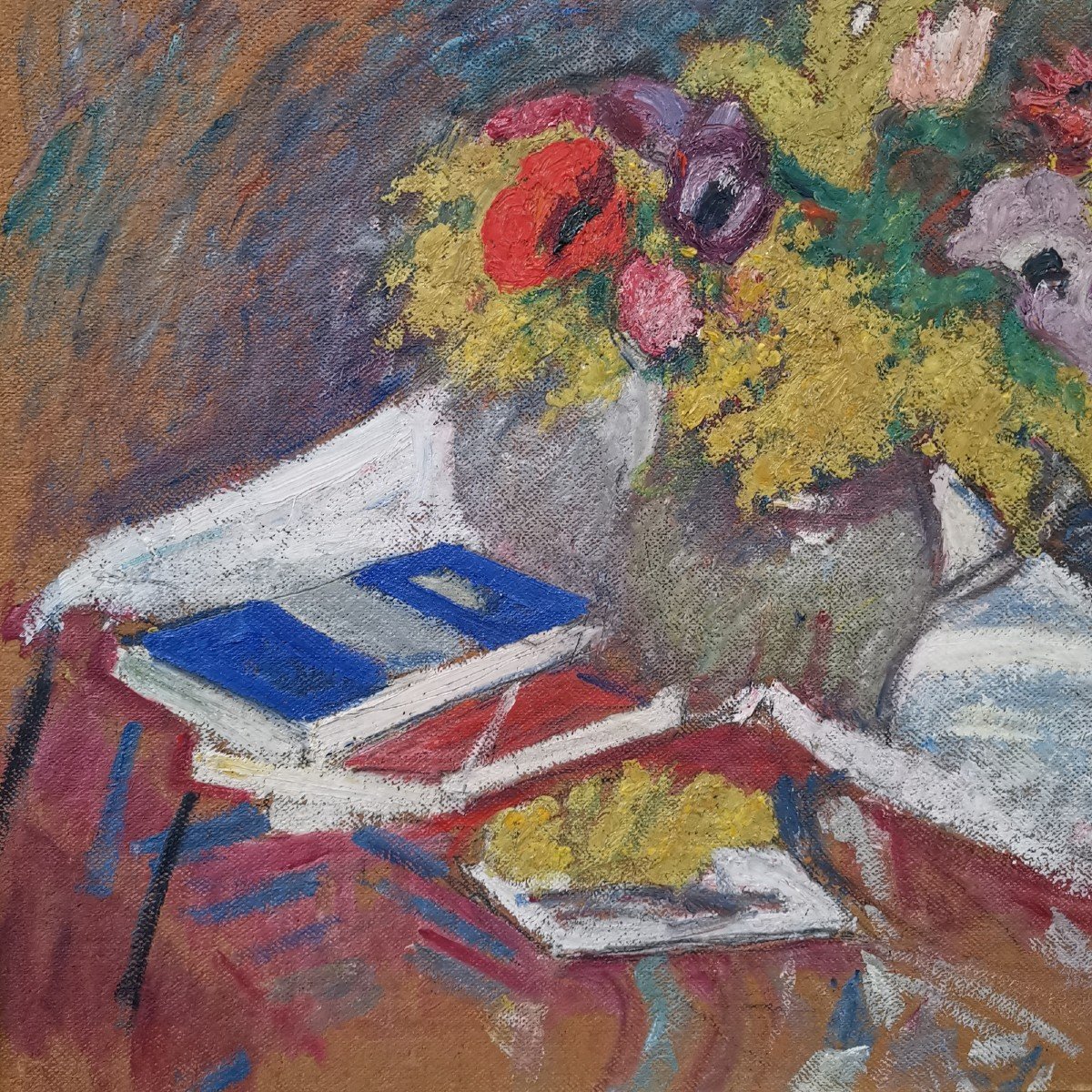 Jean Puy (1876-1960), Bouquet Of Mimosas And Blue Book-photo-3