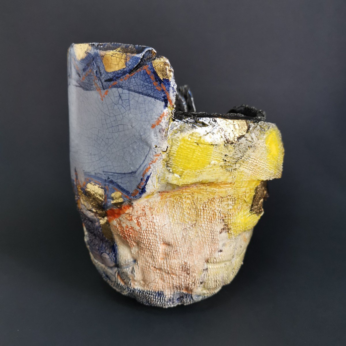 Gérard Leclercq, Asymmetrical Ceramic Vase From Roanne, H: 23 Cm-photo-3