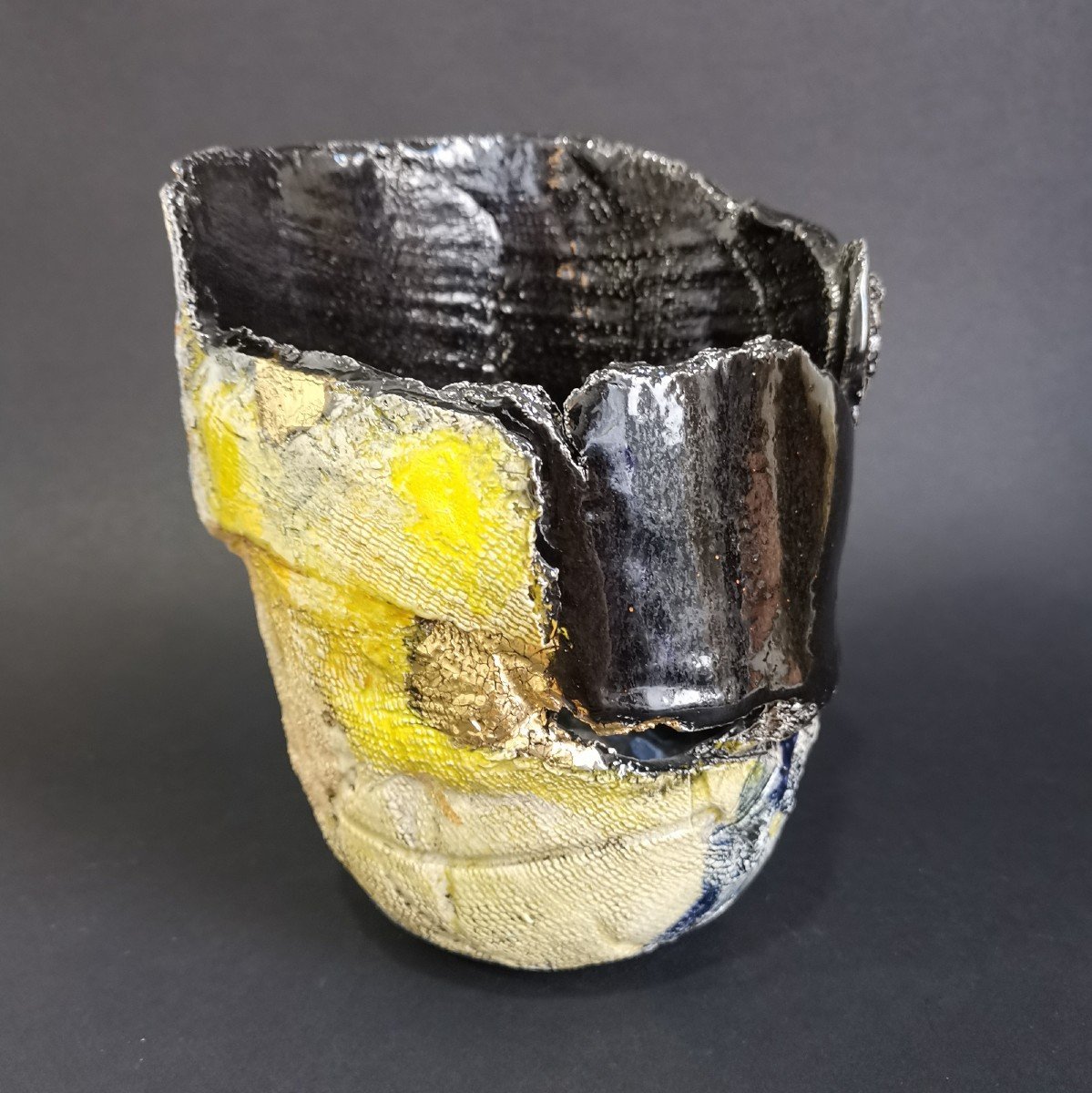 Gérard Leclercq, Asymmetrical Ceramic Vase From Roanne, H: 23 Cm-photo-4
