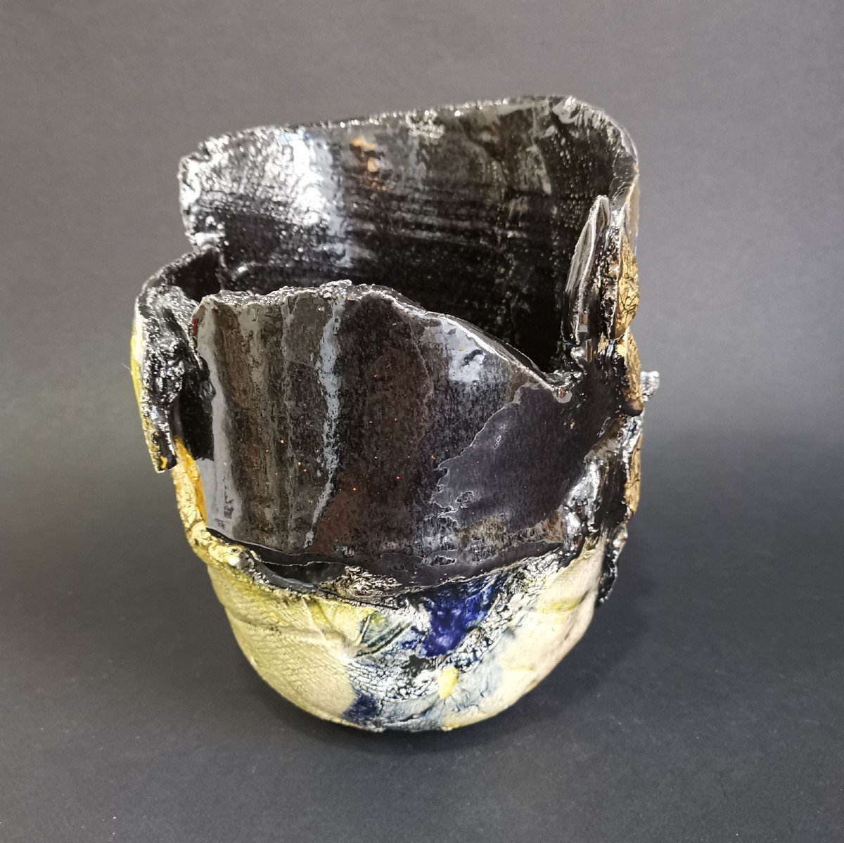 Gérard Leclercq, Asymmetrical Ceramic Vase From Roanne, H: 23 Cm-photo-1
