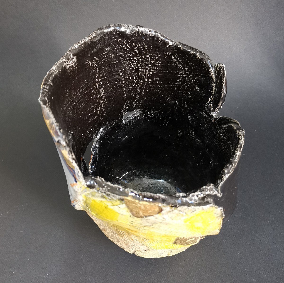 Gérard Leclercq, Asymmetrical Ceramic Vase From Roanne, H: 23 Cm-photo-5