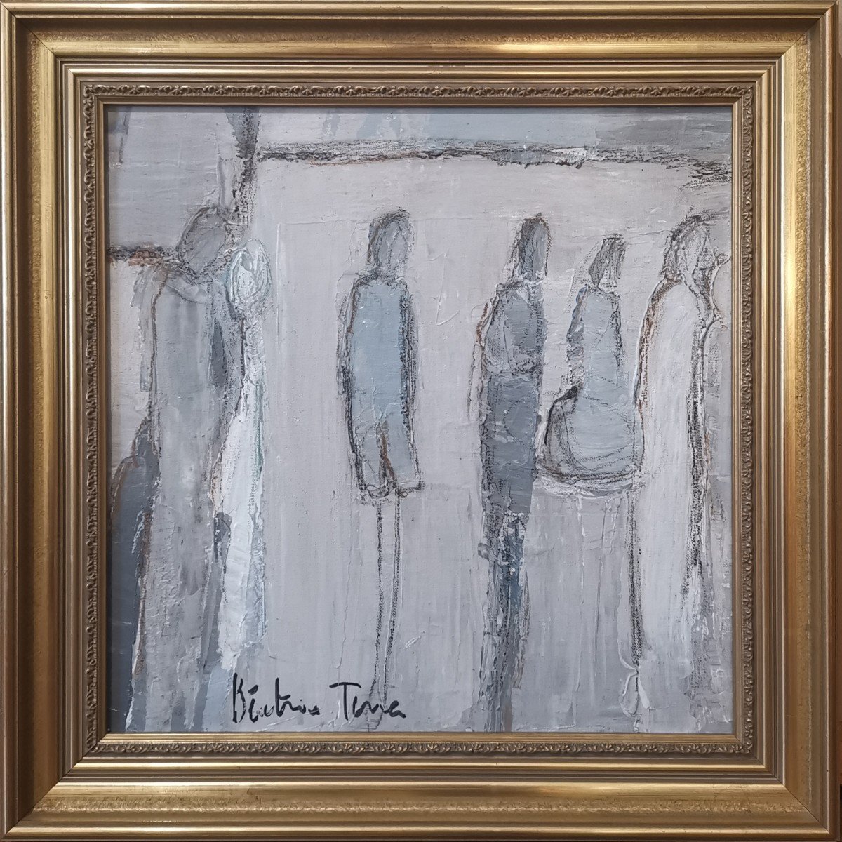 Béatrice Terra (1975), Personnages (huile Sur Toile, 40x40 Cm)