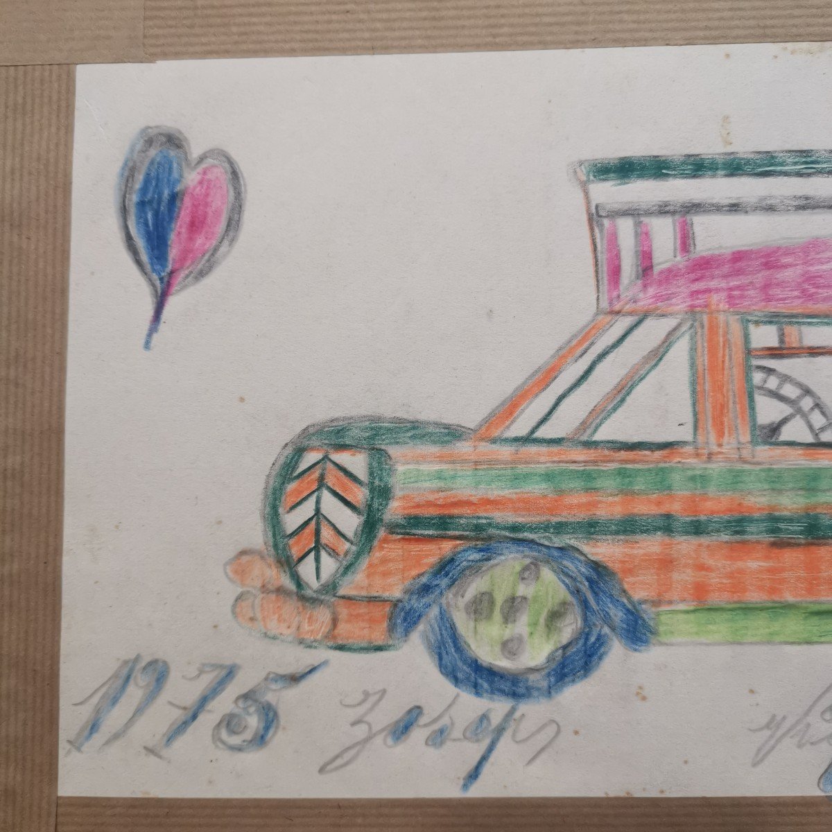 Pépé Vignes, Drawing Of A Car In Colored Pencils (1975)-photo-2