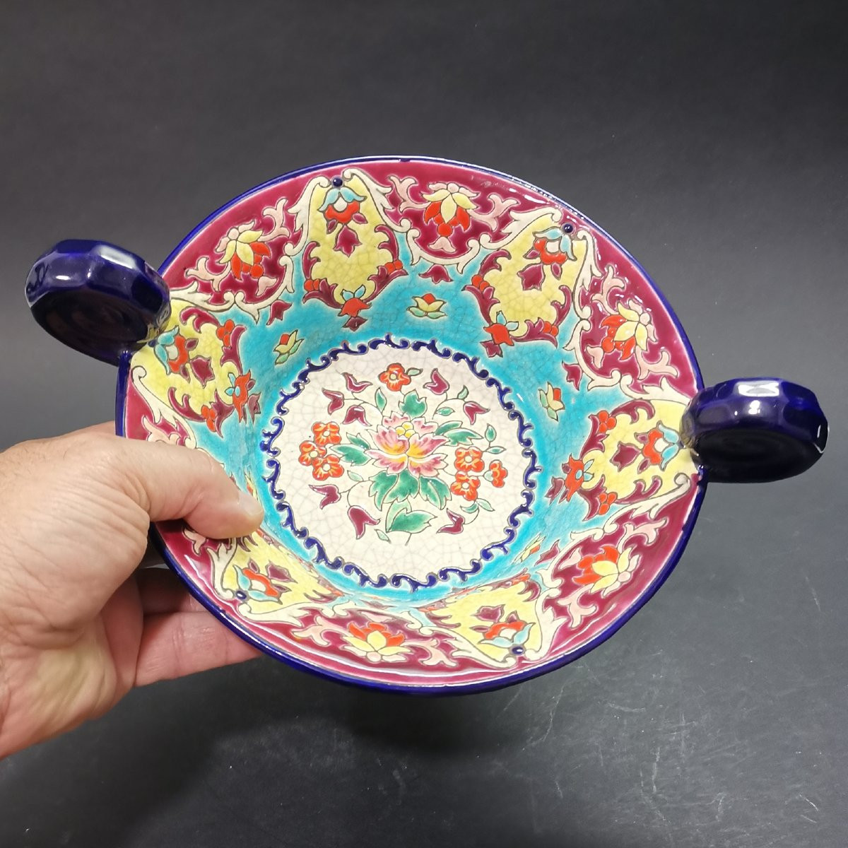 Longwy, Enameled Cup With Handles (diameter: 21.5 Cm)-photo-2