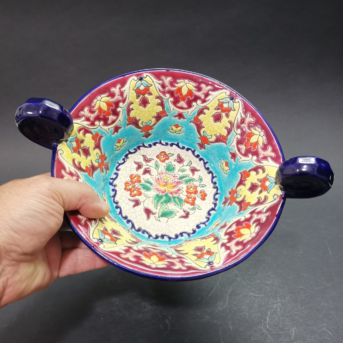 Longwy, Enameled Cup With Handles (diameter: 21.5 Cm)-photo-3