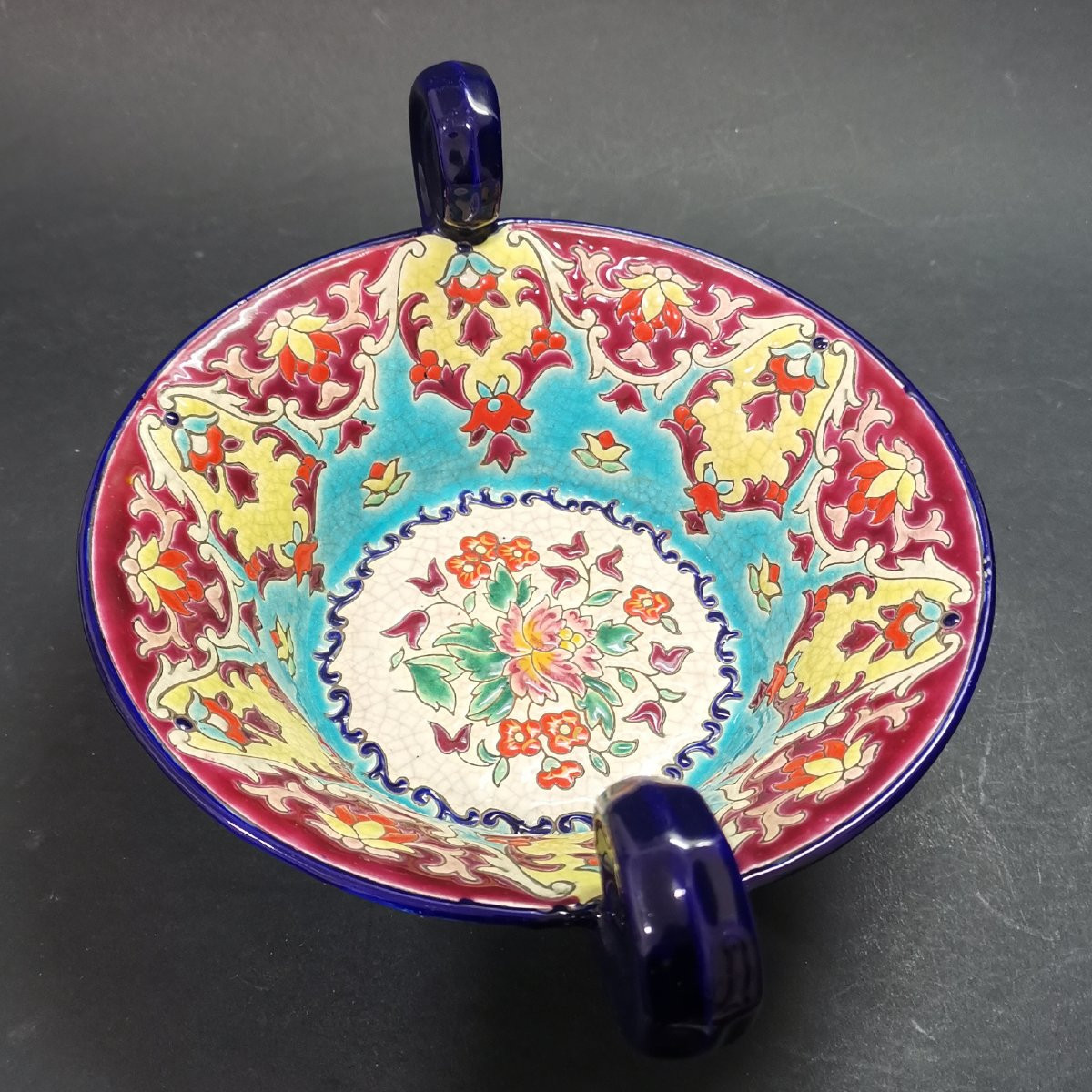 Longwy, Enameled Cup With Handles (diameter: 21.5 Cm)-photo-1