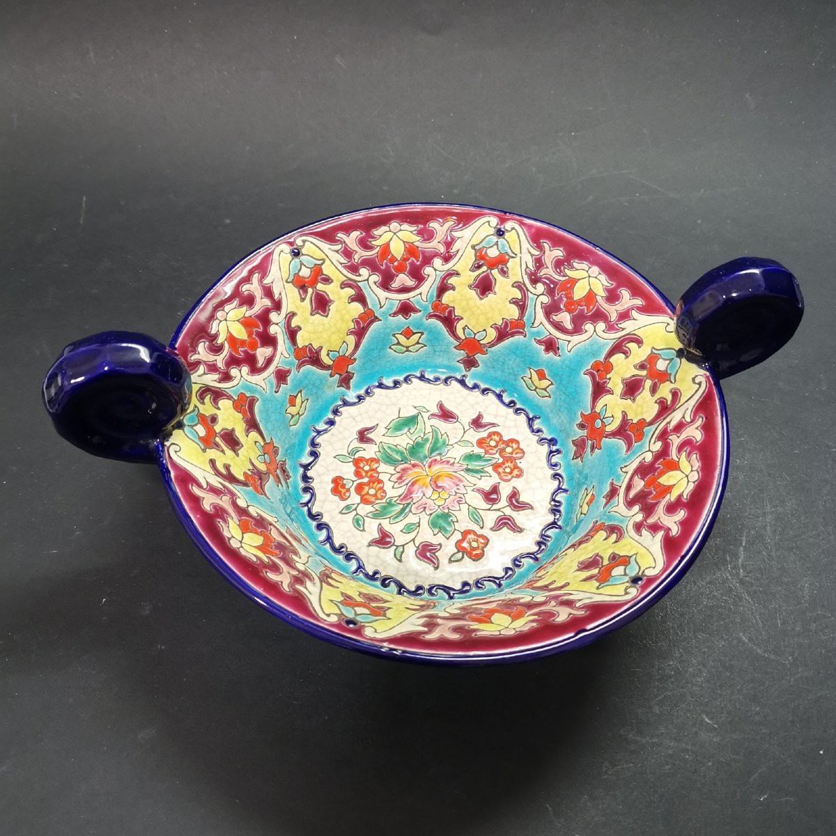 Longwy, Enameled Cup With Handles (diameter: 21.5 Cm)-photo-2