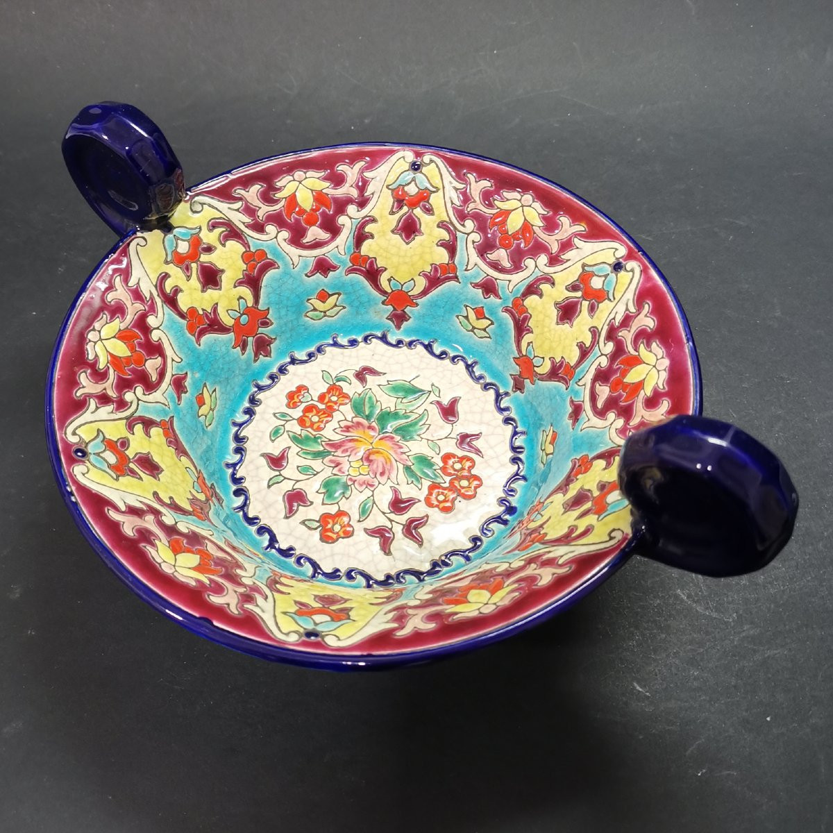 Longwy, Enameled Cup With Handles (diameter: 21.5 Cm)-photo-3