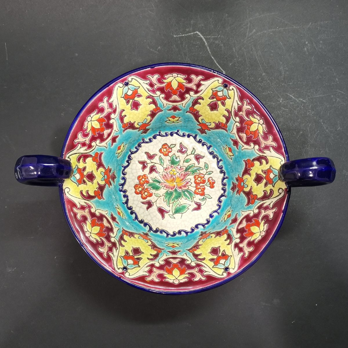 Longwy, Enameled Cup With Handles (diameter: 21.5 Cm)-photo-4