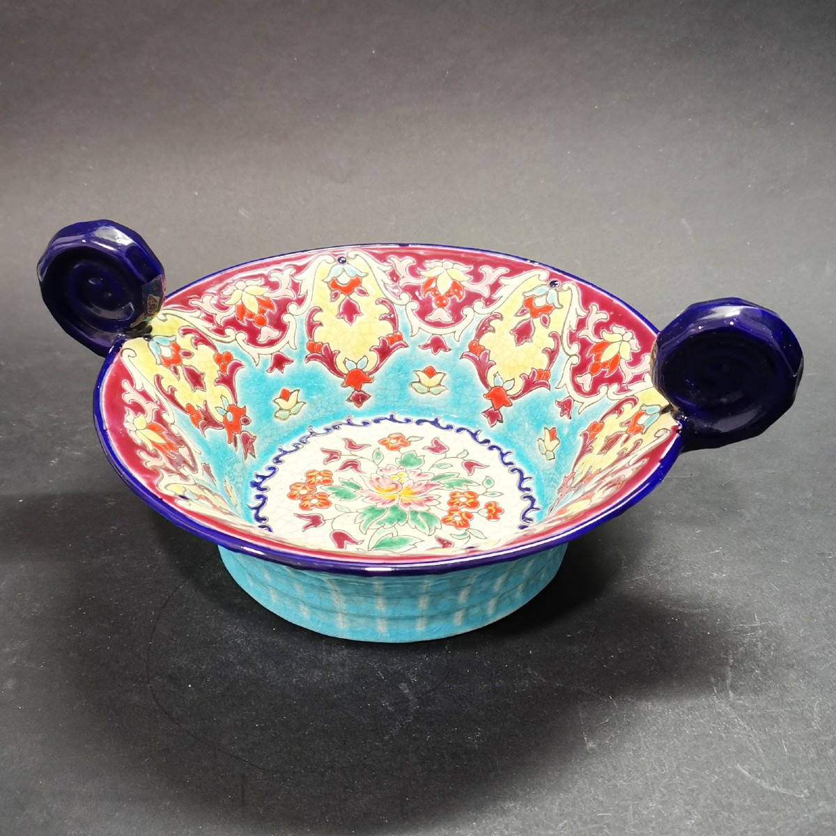 Longwy, Enameled Cup With Handles (diameter: 21.5 Cm)