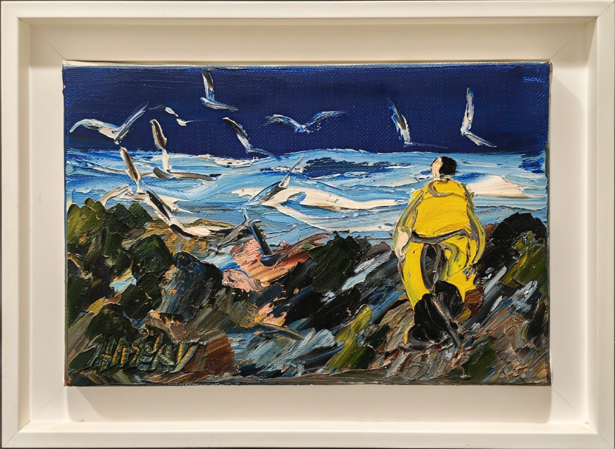 Christian SANSEAU (1952), Marin en ciré jaune face à la mer