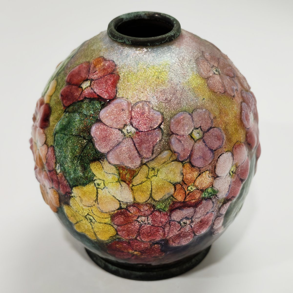 Camille Fauré, vase en émaux de limoges à décor de fleurs-photo-4