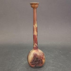 Establishment Gallé (1904-1936), Soliflore Vase With Long Neck (h: 22.5 Cm)