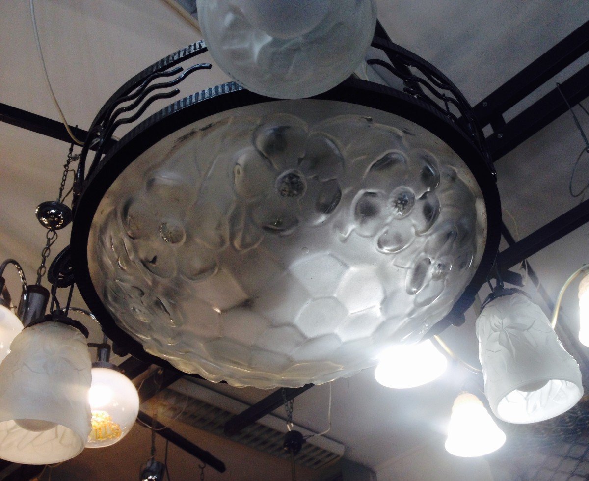 Art Deco Chandelier In Wrought Iron-photo-7