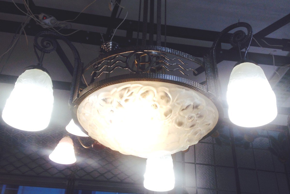 Art Deco Chandelier In Wrought Iron-photo-8