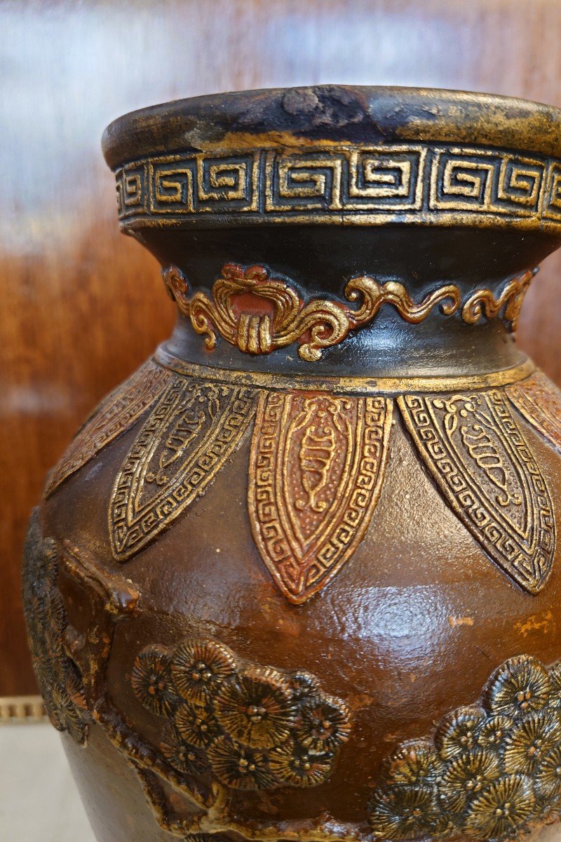 Vase Japonais Terre Cuite Et Laque-photo-1