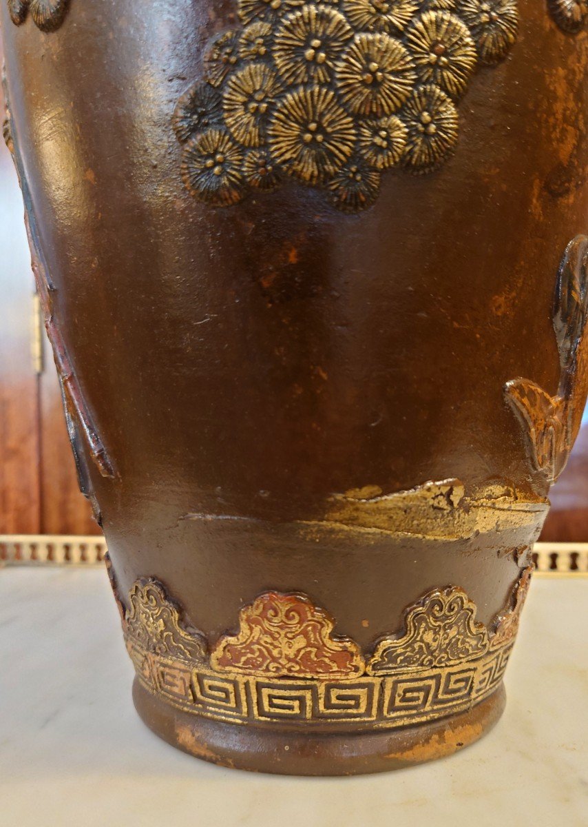 Vase Japonais Terre Cuite Et Laque-photo-2