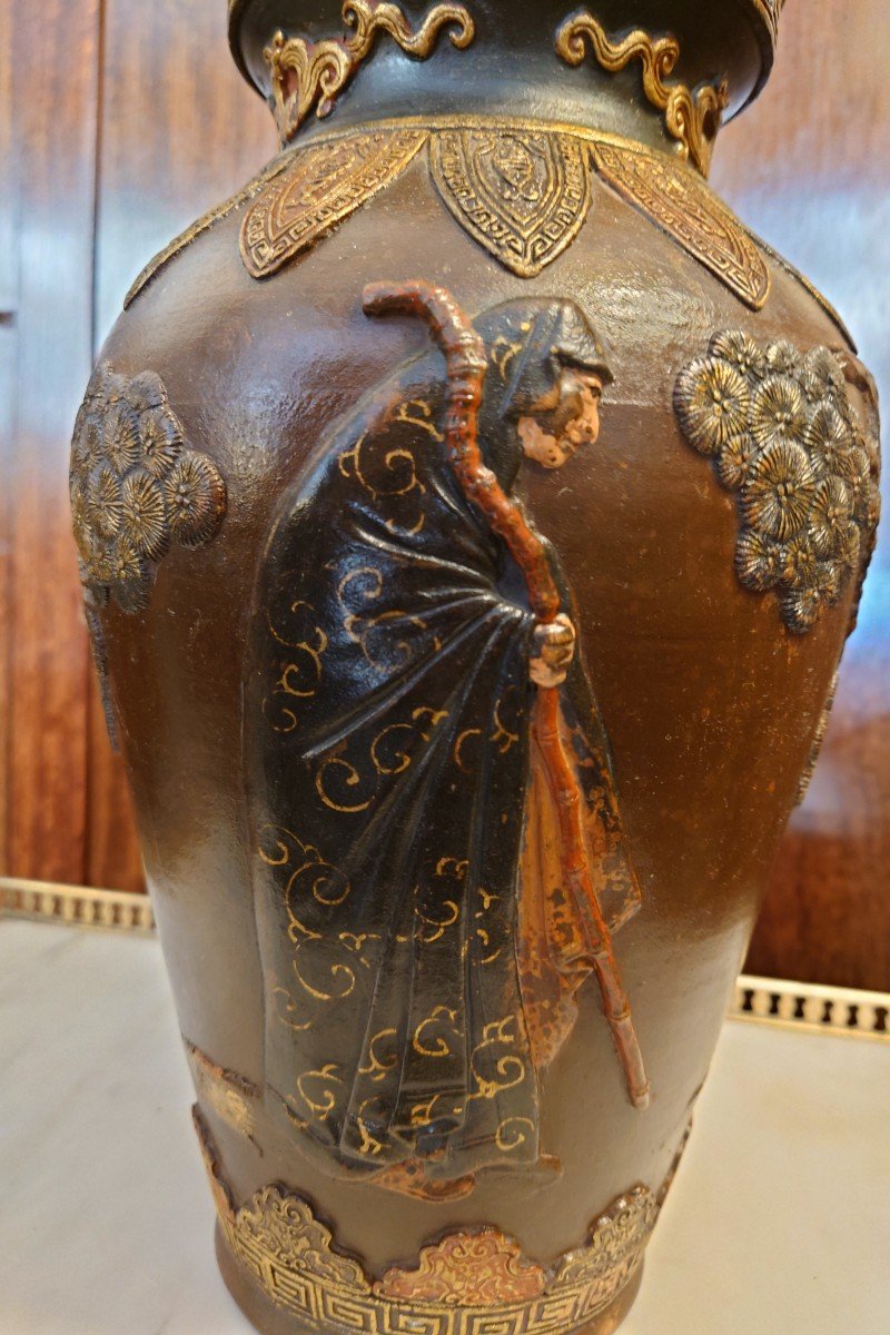 Vase Japonais Terre Cuite Et Laque-photo-3