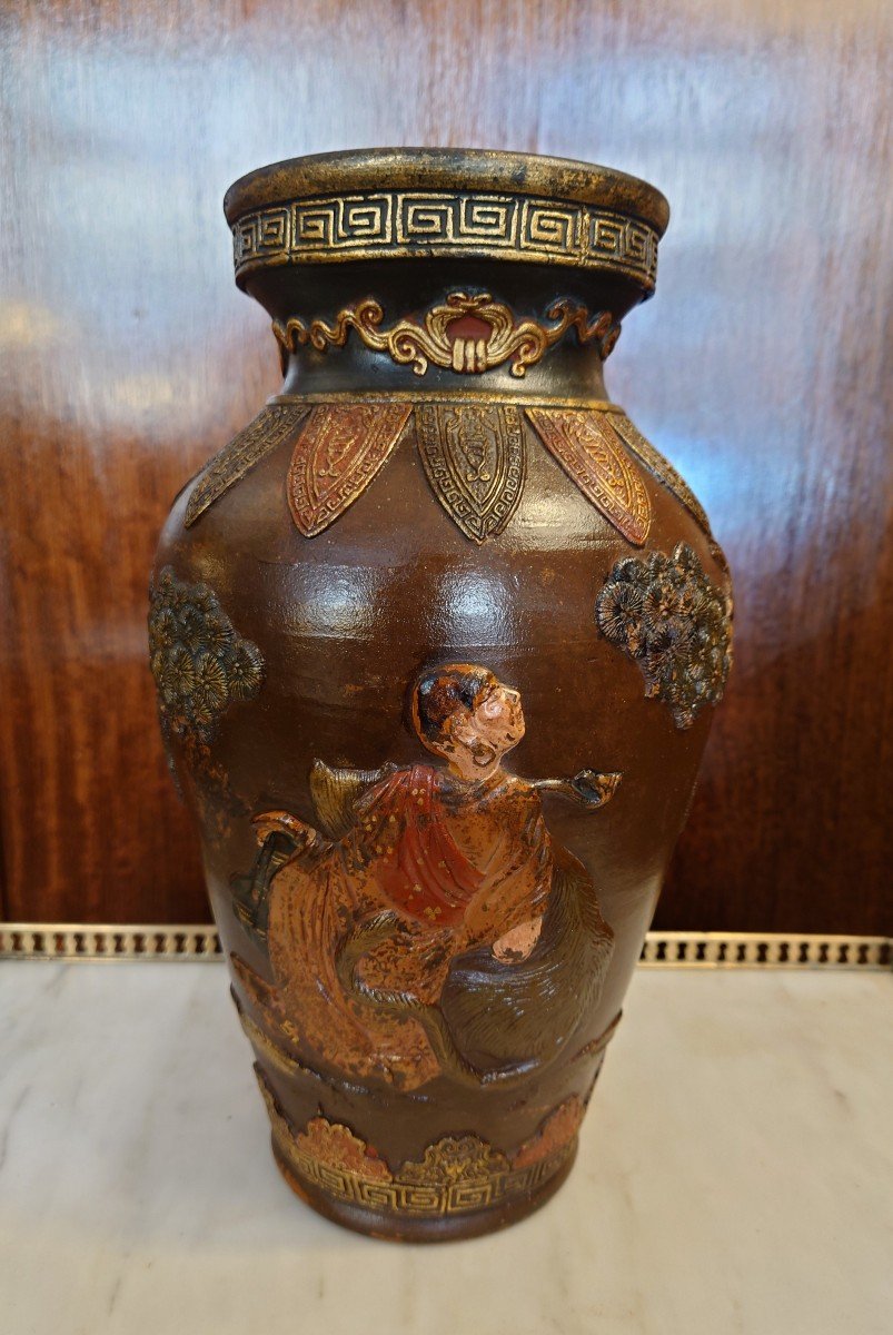 Vase Japonais Terre Cuite Et Laque