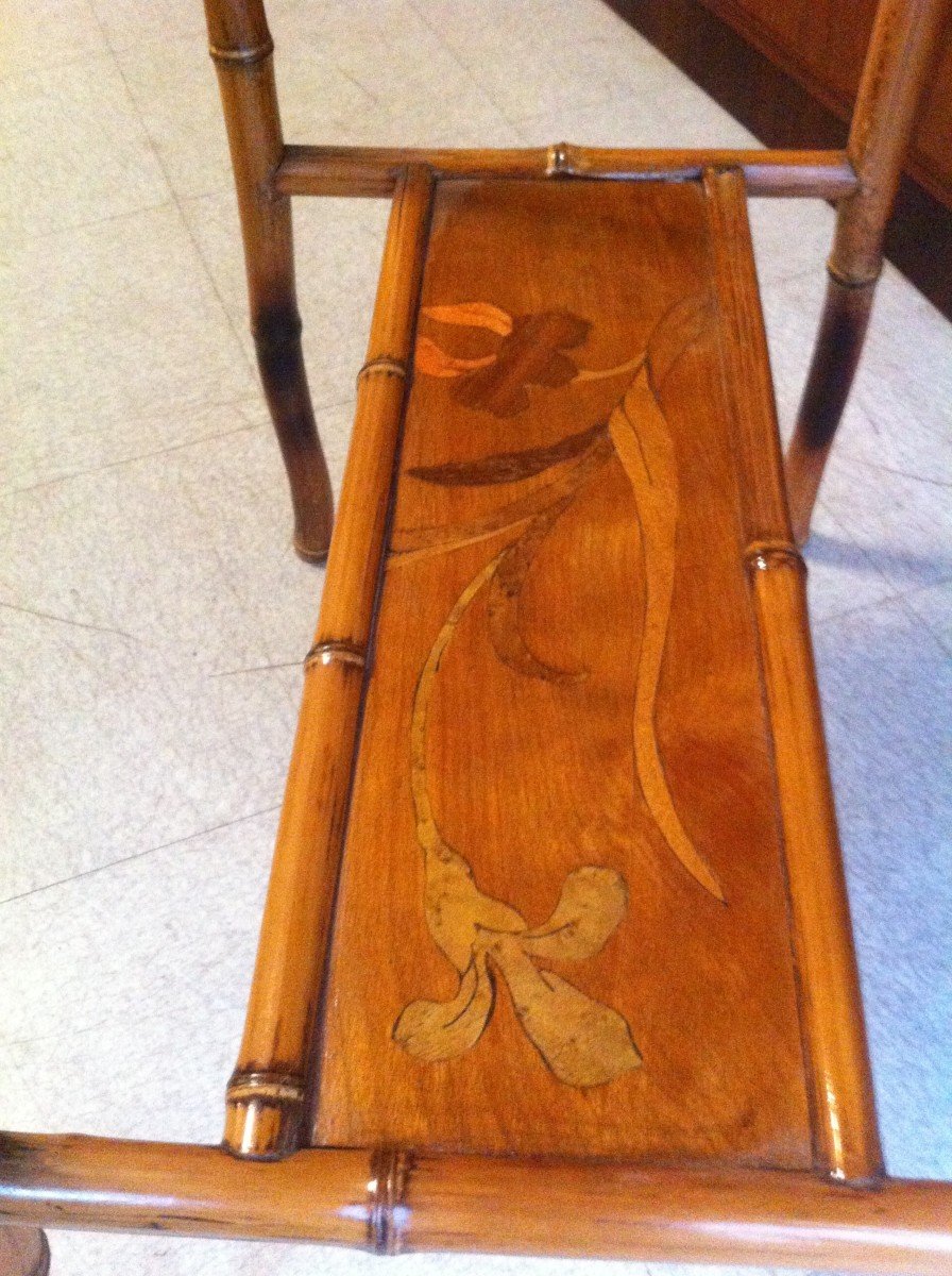 Table En Bambou Et Marqueterie d'époque Art Nouveau-photo-1