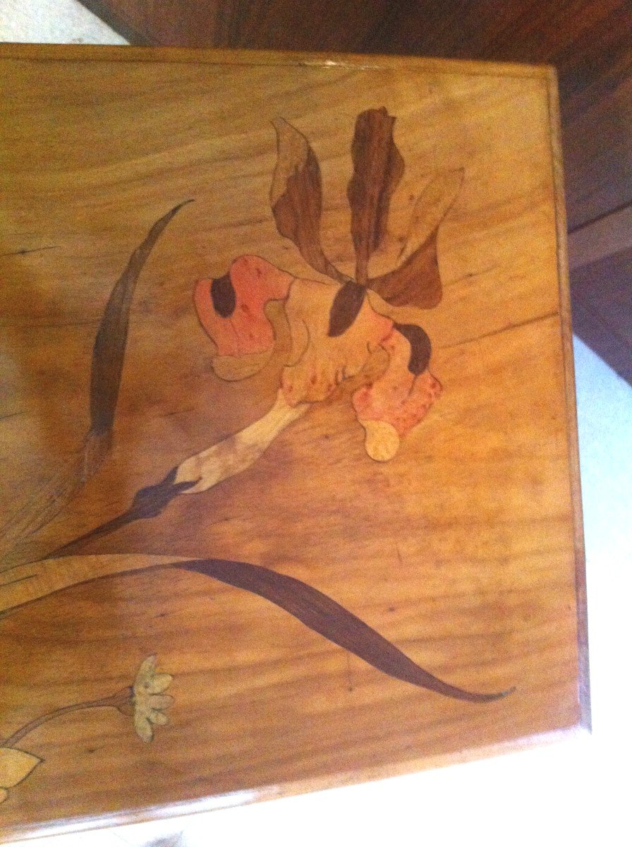 Table En Bambou Et Marqueterie d'époque Art Nouveau-photo-4