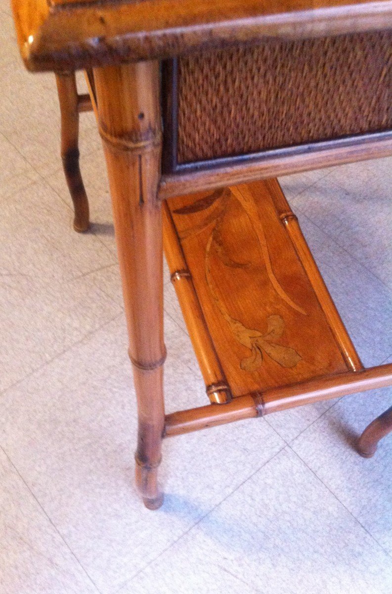 Table En Bambou Et Marqueterie d'époque Art Nouveau-photo-5