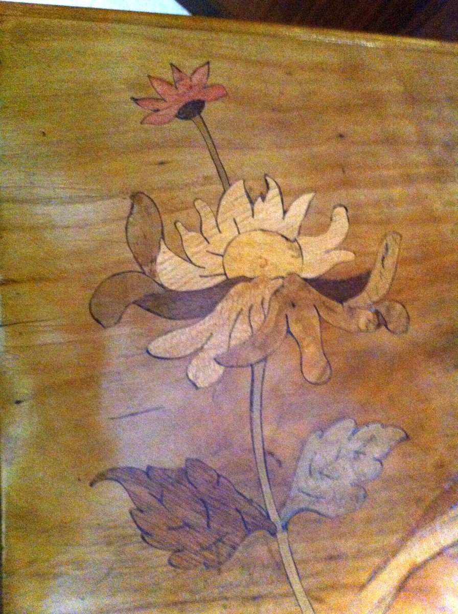 Table En Bambou Et Marqueterie d'époque Art Nouveau-photo-7