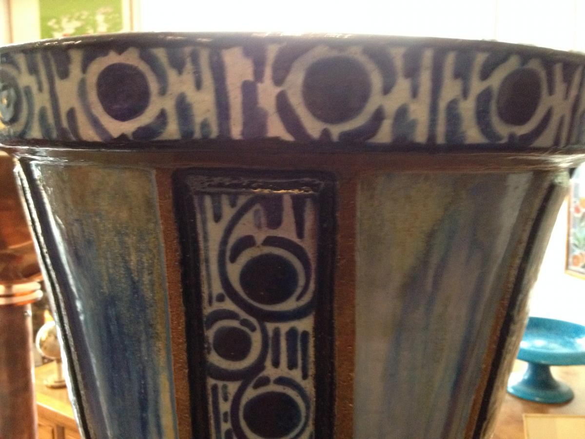  Grand Vase d'époque Art Déco En Céramique-photo-4
