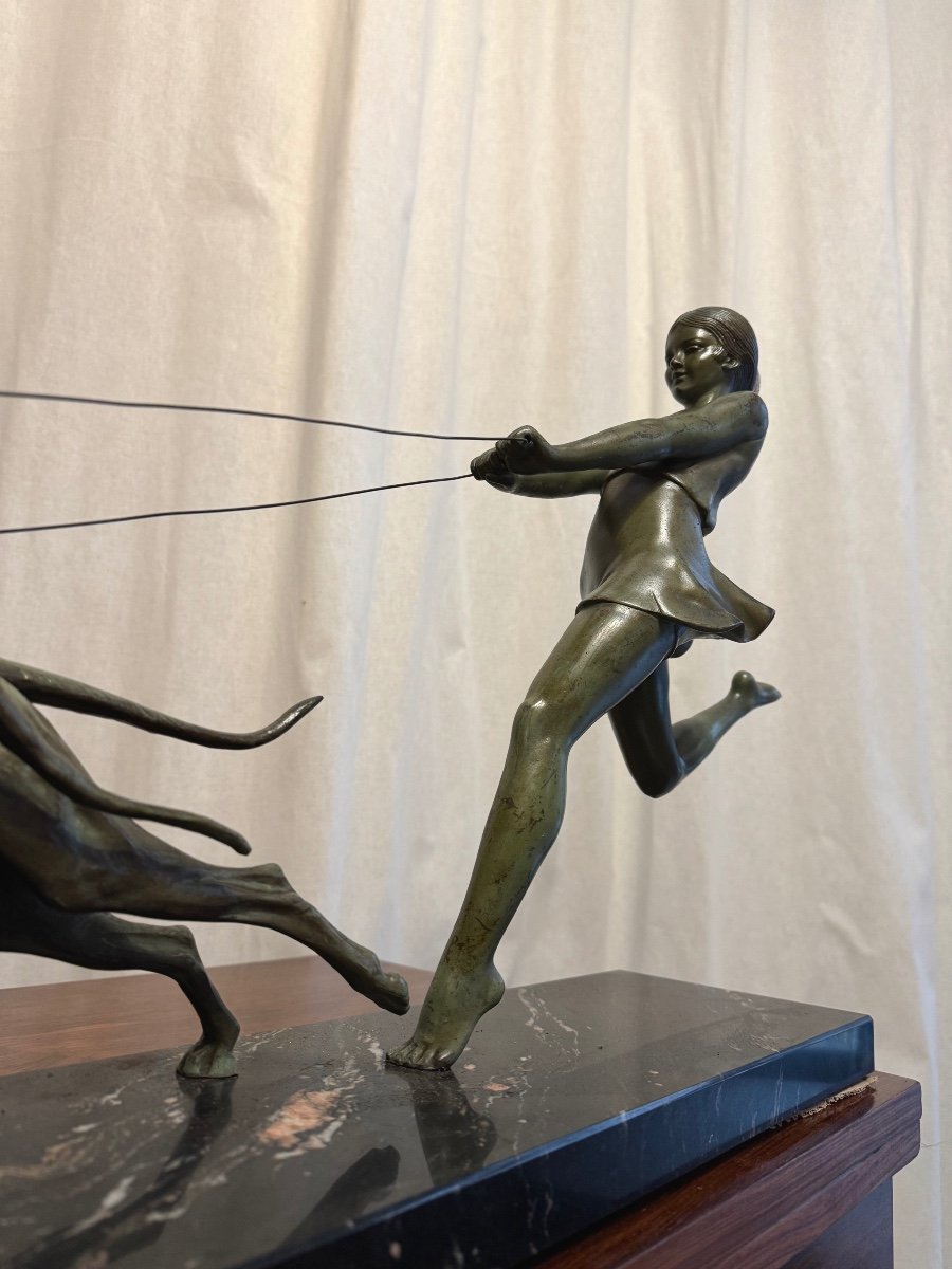 The Young Girl With Greyhounds From The Art Deco Period-photo-1