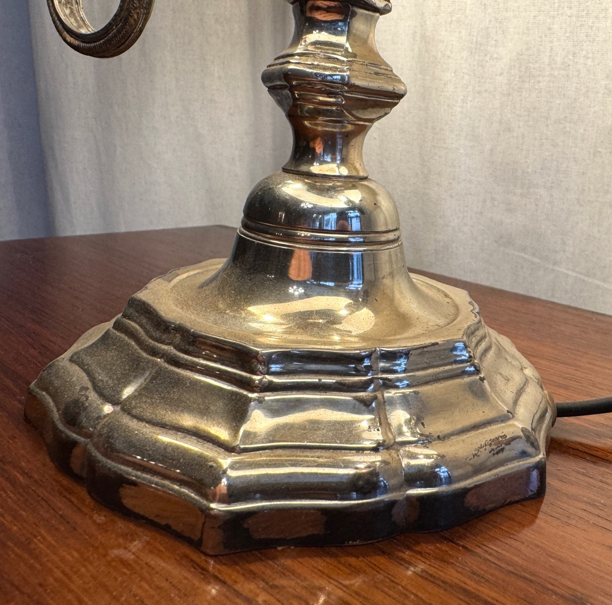 Lampe bouillotte en métal argenté-photo-2