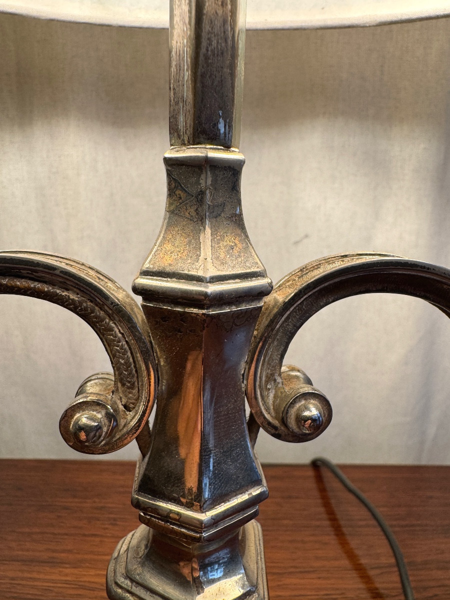 Lampe bouillotte en métal argenté-photo-3