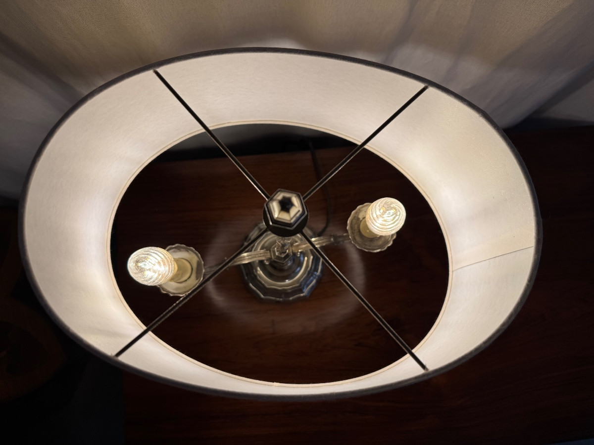 Lampe bouillotte en métal argenté-photo-5