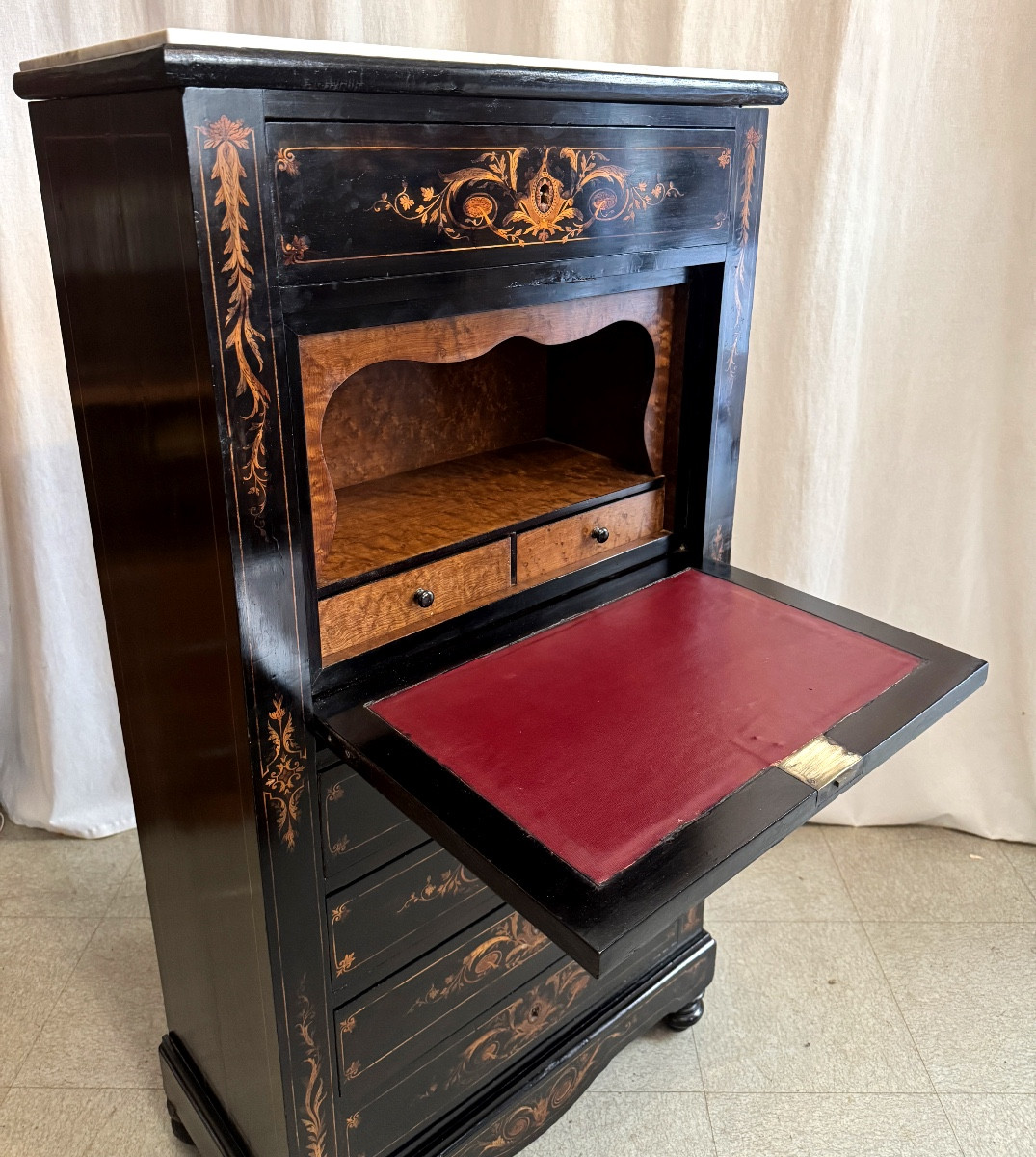 Secrétaire en marqueterie et laque d'époque Napoléon III-photo-1